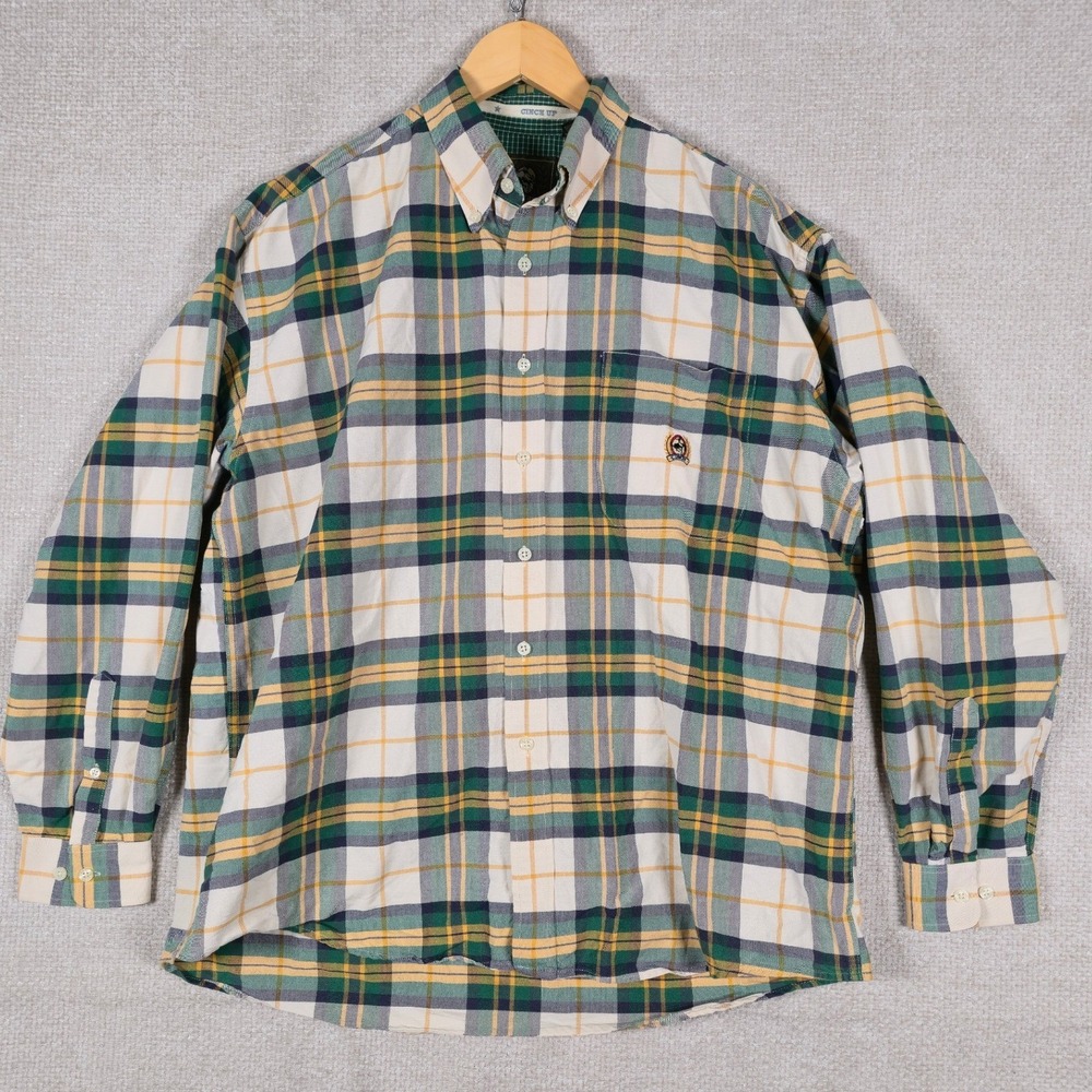 Cinch Mens Plaid Button Down Shirt Green Yellow White Cotton Long Sleeve‎ Large